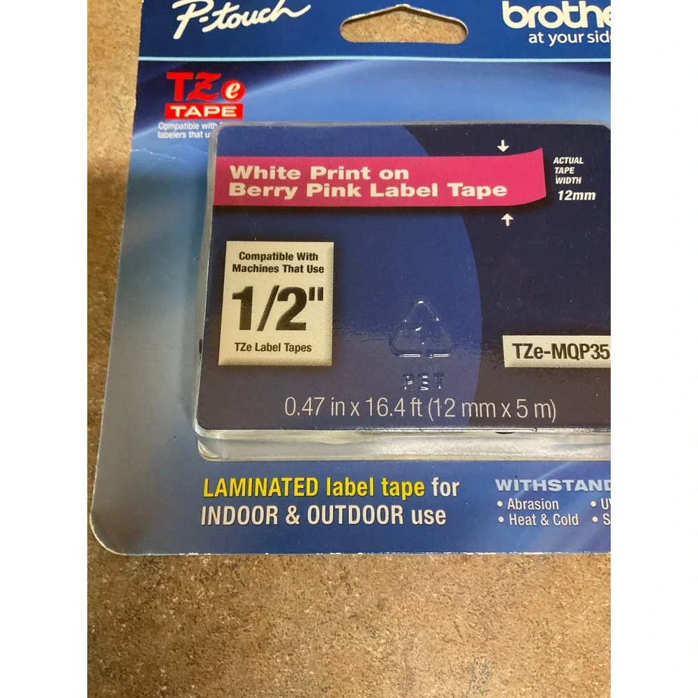 Brother P-Touch TZe-MQP35 Label Tape White on Berry Pink 1/2